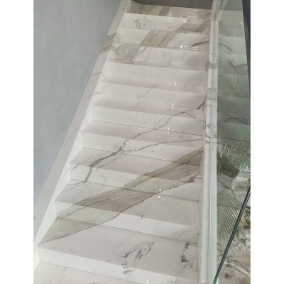 Treads Indoor Stone Step Tiles Spiral Calacatta White Marble Stairs